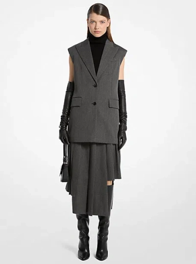 Michael Kors Covert Twill Wool Sleeveless Blazer In Gray