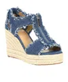 Michael Kors Berkley Frayed Denim Wedge Sandal In Blue
