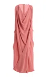 Michael Kors Cowl Neck Fluid Wool Crepe Midi Dress In Pink