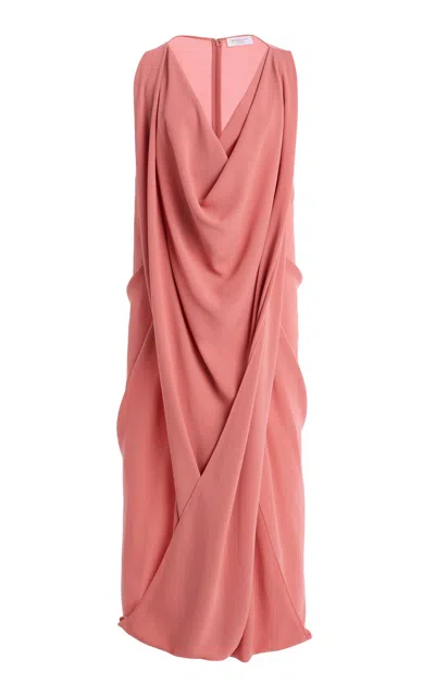 Michael Kors Cowl Neck Fluid Wool Crepe Midi Dress In Pink