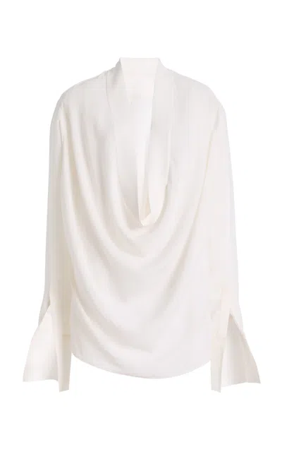Michael Kors Cowl Neck Silk Georgette Blouse In White