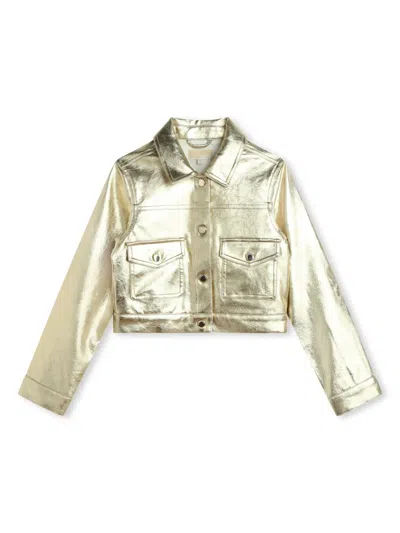 Michael Kors Kids' Cracked-effect Button-up Jacket In Gold