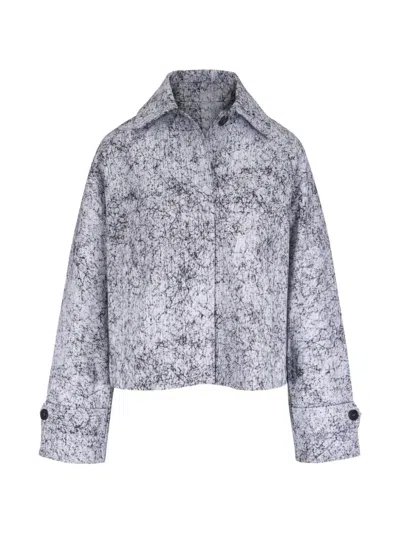 Michael Kors Crackled Denim Cropped Balmacaan Jacket In Gray