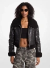 Michael Kors Crackled Leather And Shearling Cropped Jacket In Black