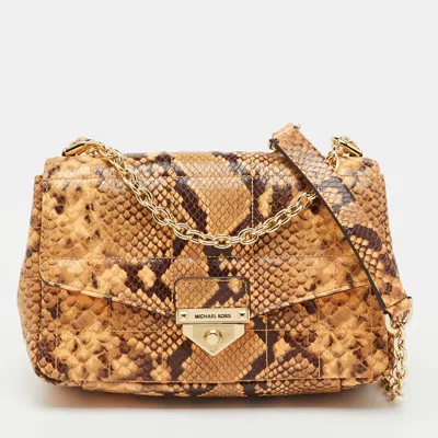 Pre-owned Michael Kors Cream/black Python Embossed Leather Large Soho Shoulder Bag In White