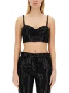 Michael Kors Pinstripe Sequined Crepe Bustier Top In Black