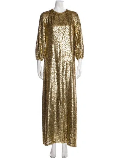 Pre-owned Michael Kors Crew Neck Long Dress In Gold