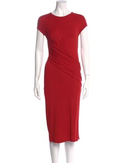 Pre-owned Michael Kors Crew Neck Midi Length Dress In Red