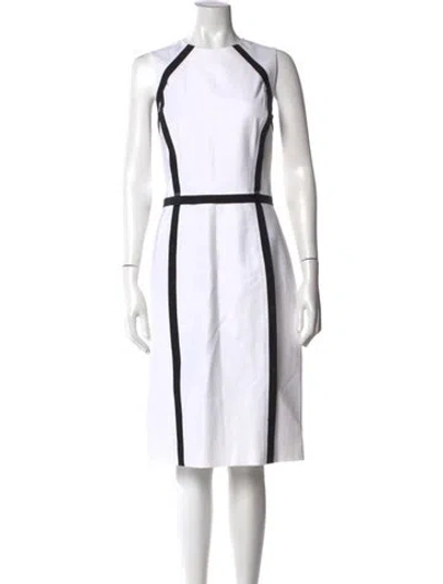 Pre-owned Michael Kors Crew Neck Midi Length Dress In White