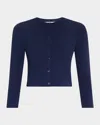 Michael Kors Crewneck Matte Viscose Crop Cardigan In Maritime