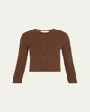 Michael Kors Crewneck Matte Viscose Crop Cardigan In Optic Whit