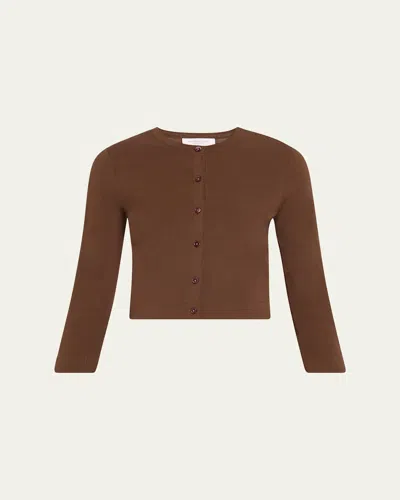 Michael Kors Crewneck Matte Viscose Crop Cardigan In Optic Whit
