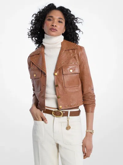 Michael Kors Crinkled Studded Jacket In Brown