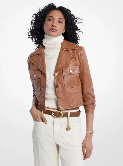 Michael Kors Crinkled Studded Jacket In Brown