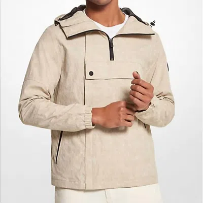 Michael Kors Crinkled Woven Hoodie Cargo Jacket In Dune In Blue