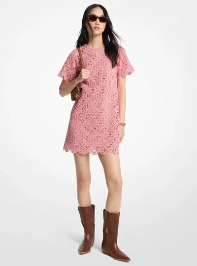 Michael Kors Crochet Cotton Mini Dress In Pink