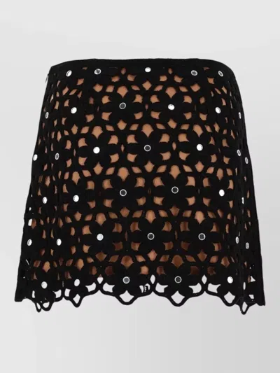 Michael Kors Crochet Skirt Floral Motif High Waist Mini In Black