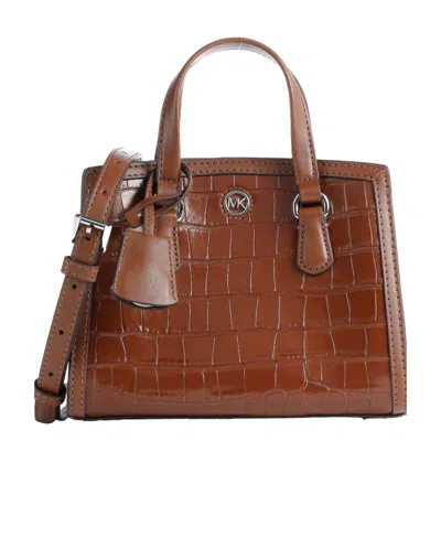 Michael Kors Crocodile-effect Logo-plaque Tote Bag In Brown
