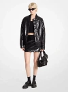 Michael Kors Crocodile Embossed Bomber Jacket In Black