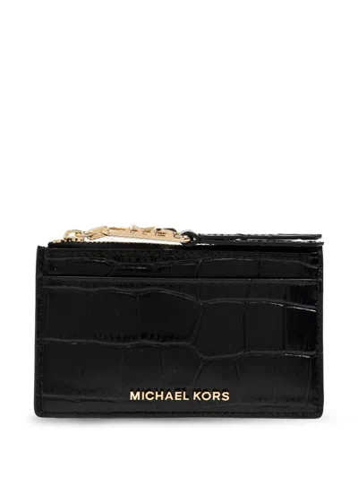 Michael Kors Crocodile-embossed Cardholder In Black