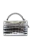 Michael Kors Crocodile Embossed Crossbody Bag Top Handle In Silver