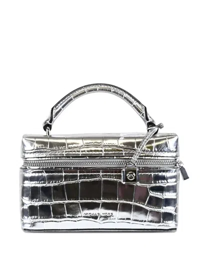 Michael Kors Crocodile-embossed Top-handle Bag In Silver