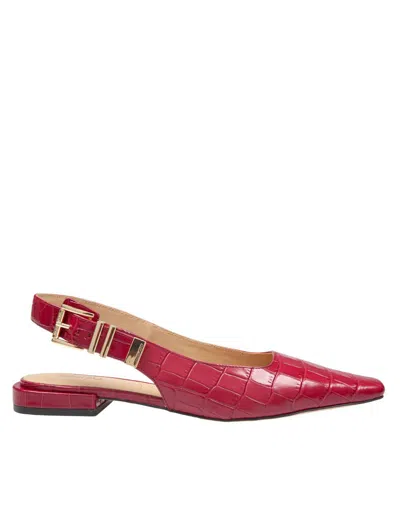 Michael Kors Darrington Sling Flat In Crocodile Print Leather In Deep Red