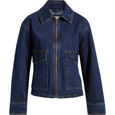 Michael Kors Crop Denim Jacket In Blue