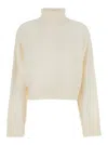 Michael Kors White Turtleneck Cropped Sweater With Logo Plaque On The Rear In Neutral