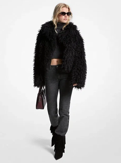 Michael Kors Cropped Faux Fur Jacket In Black