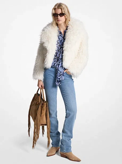 Michael Kors Cropped Faux Fur Jacket In White