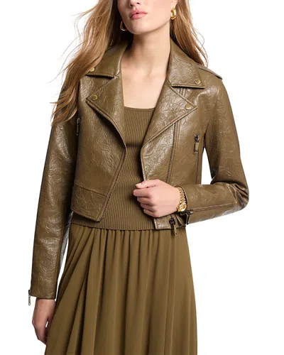 Michael Kors Cropped Faux Leather Moto Jacket In Green