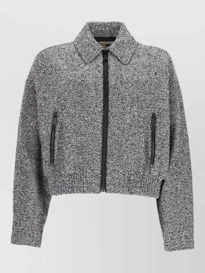 Michael Kors Cropped Jacket Textured Fabric Long Sleeves Pockets In Purple