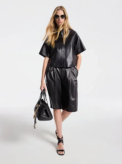 Michael Kors Cropped Leather Shirt In Black