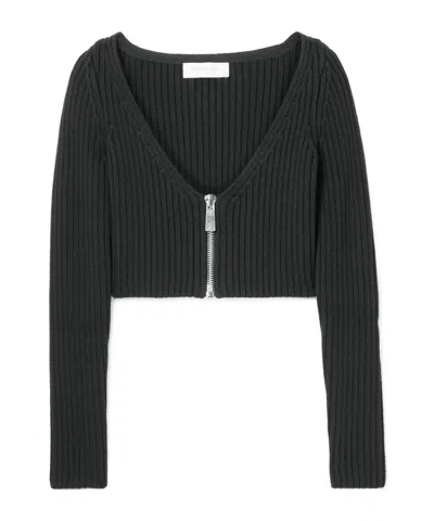 Michael Kors Cropped Ribbed Wool-blend Cardigan In Green