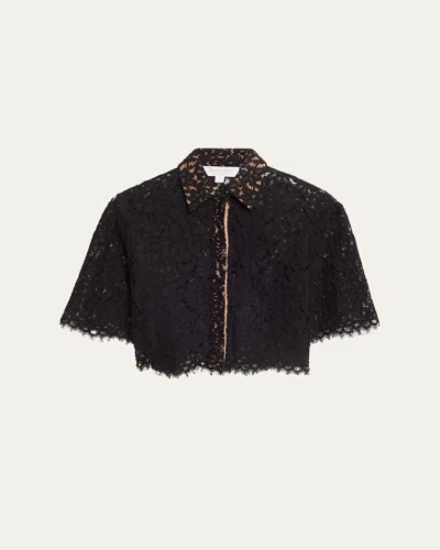 Michael Kors Cropped Scalloped Lace Shirt In Black