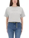 Michael Kors Cropped T-shirt With Embossed Logo In Gray
