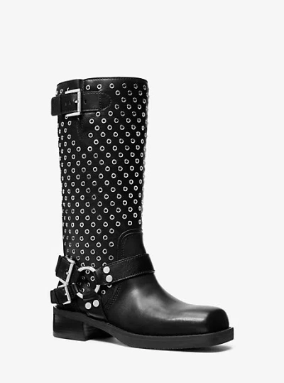 Michael Kors Crosby Grommeted Leather Moto Boot In Black