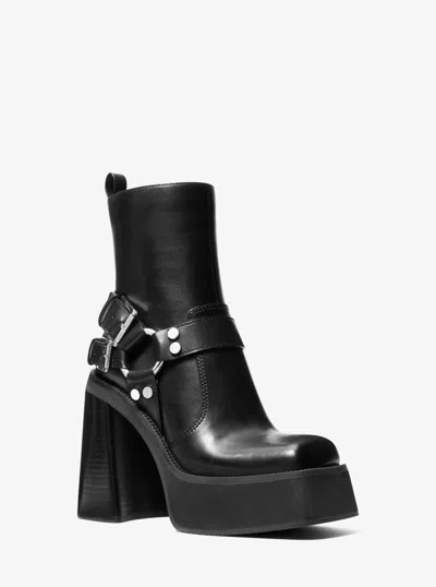 Michael Kors Crosby Leather Platform Moto Boot In Black