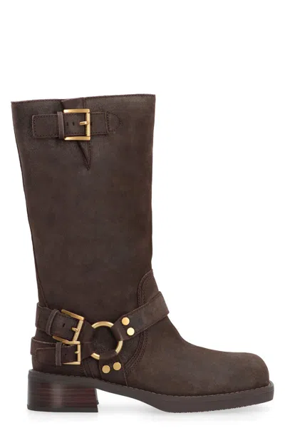 Michael Kors Crosby Suede Knee High Boots In Brown