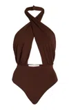 Michael Kors Cross Halter Bodysuit In Brown