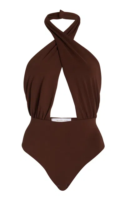 Michael Kors Cross Halter Bodysuit In Java