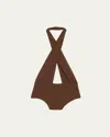 Michael Kors Cross Halter Bodysuit In Java