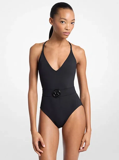 Michael Kors Crossback Belted Swimsuit In Black