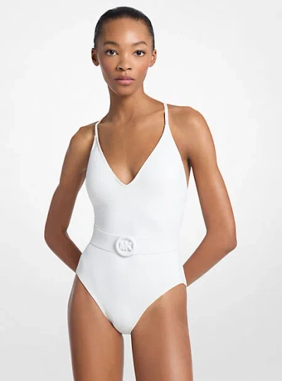 Michael Kors Crossback Belted Swimsuit In White