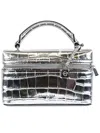 Michael Kors Crocodile Embossed Crossbody Bag Top Handle In Silver