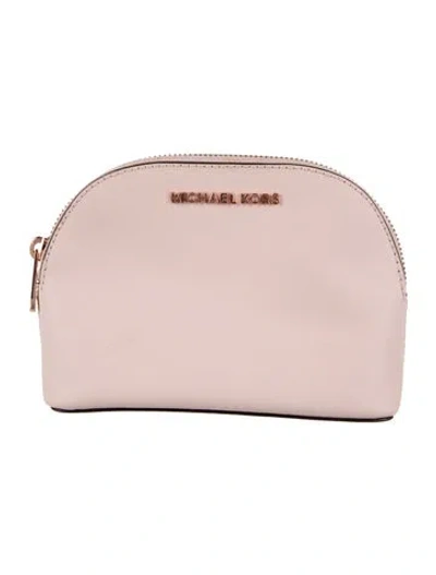 Pre-owned Michael Kors Crossgrain Leather Cosmetic Pouch In Pink