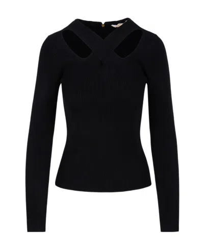 Michael Kors Crossover-strap Ribbed-knit Jumper In Black