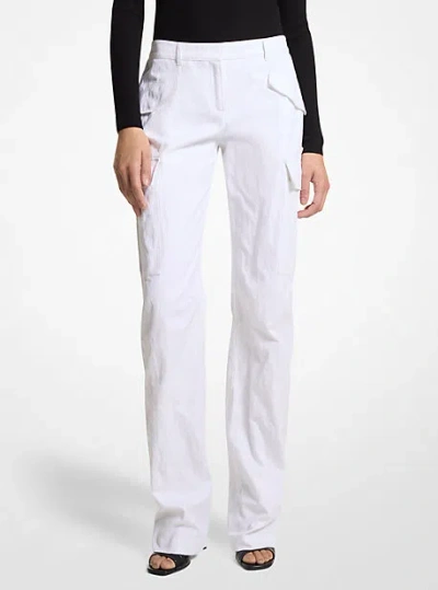 Michael Kors Crushed Cotton Gabardine Cargo Trousers In White