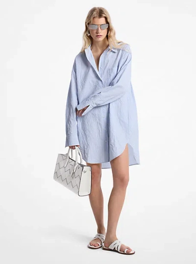 Michael Kors Crushed Cotton Poplin Shirtdress In Blue